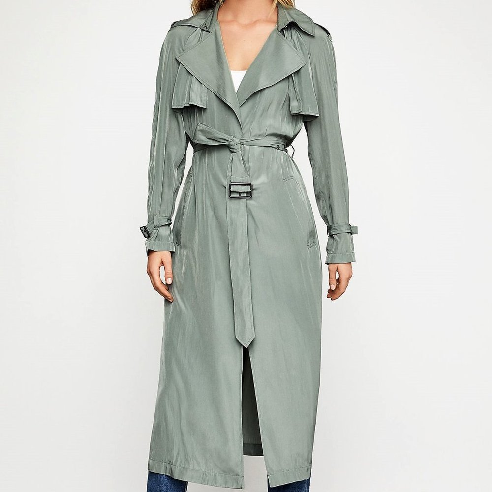 *NWT* BCBG MaxAzria “Celina” Draped Kelly Green Belted Trench Coat XXS